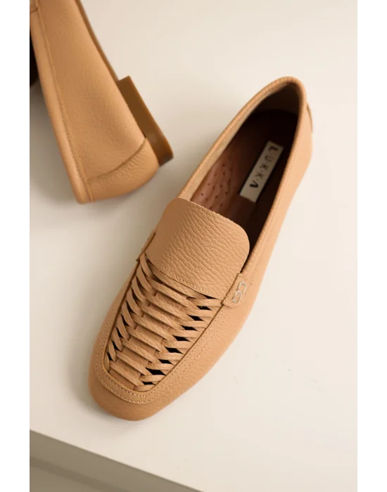 Hakiki Deri Kadın Alvin Nude El yapımı Babet