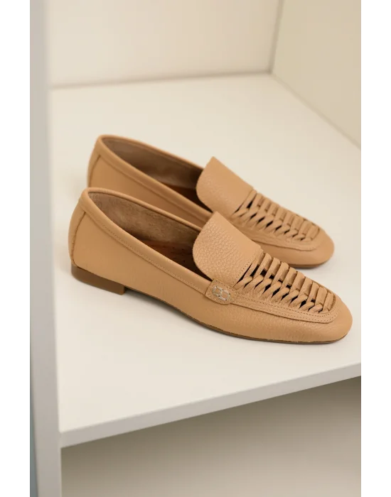 Hakiki Deri Kadın Alvin Nude El yapımı Babet