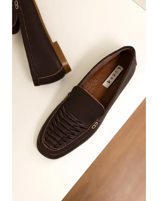 Hakiki Deri Kadın Alvin Acı Kahve El yapımı Babet