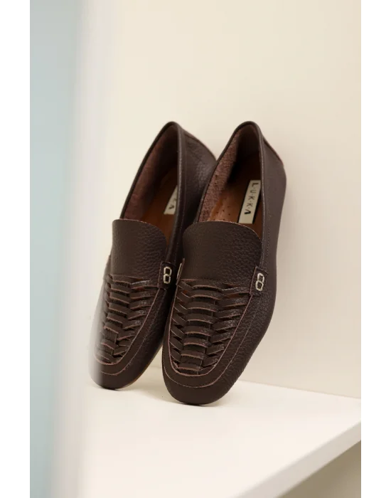 Hakiki Deri Kadın Alvin Acı Kahve El yapımı Babet