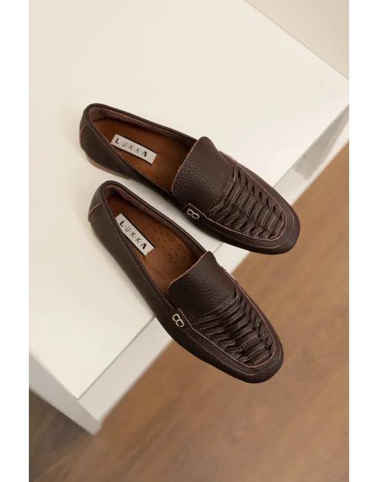 Hakiki Deri Kadın Alvin Acı Kahve El yapımı Babet