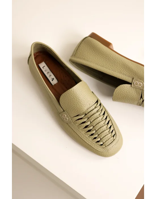 Hakiki Deri Kadın Avokado Alvin El yapımı Babet