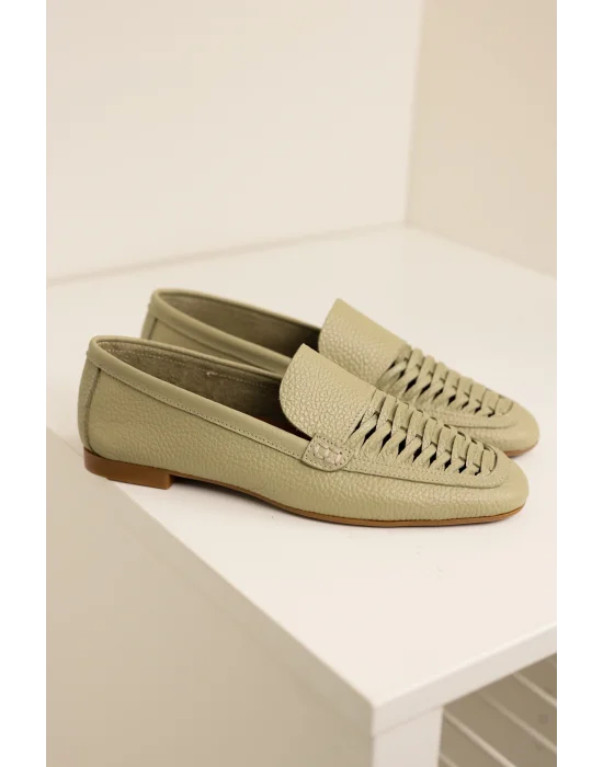 Hakiki Deri Kadın Avokado Alvin El yapımı Babet