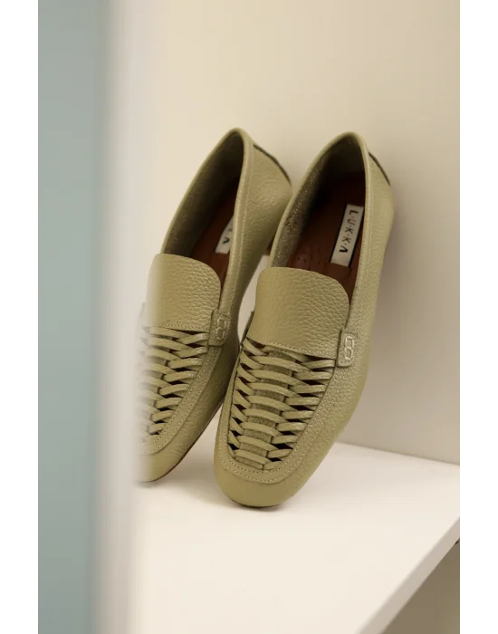 Hakiki Deri Kadın Avokado Alvin El yapımı Babet