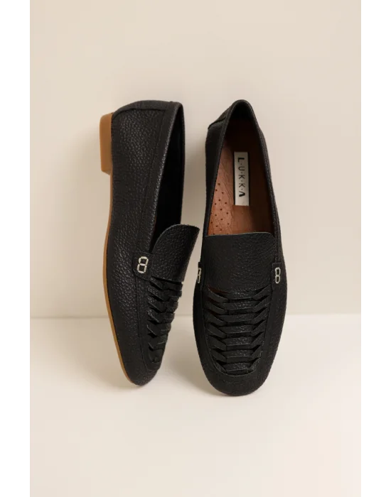 Hakiki Deri Kadın Alvin Siyah El yapımı Babet