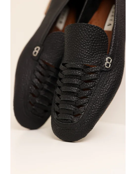 Hakiki Deri Kadın Alvin Siyah El yapımı Babet