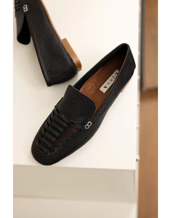 Hakiki Deri Kadın Alvin Siyah El yapımı Babet