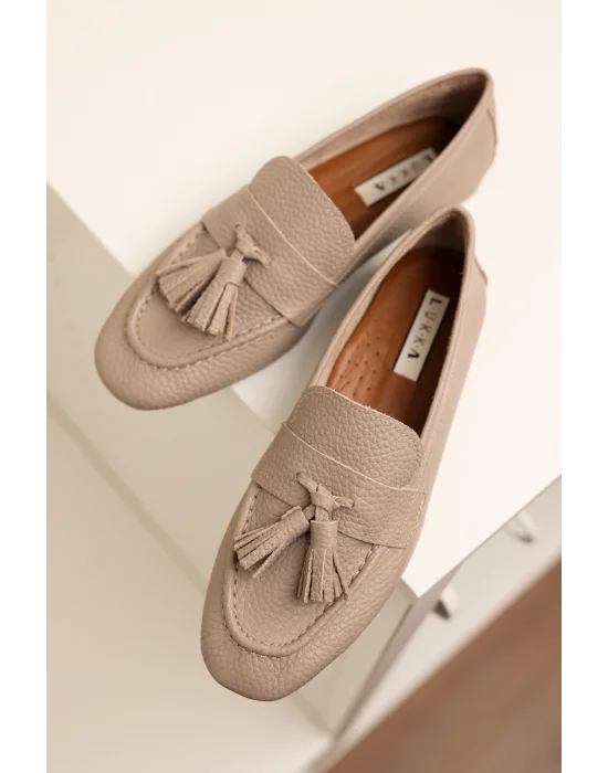 Hakiki Deri Kadın Adeen Vizyon Ponponlu El yapımı Babet