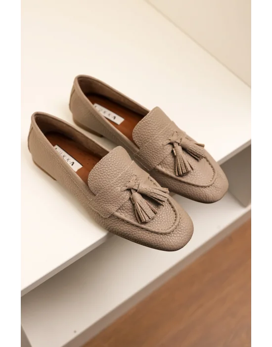 Hakiki Deri Kadın Adeen Vizyon Ponponlu El yapımı Babet