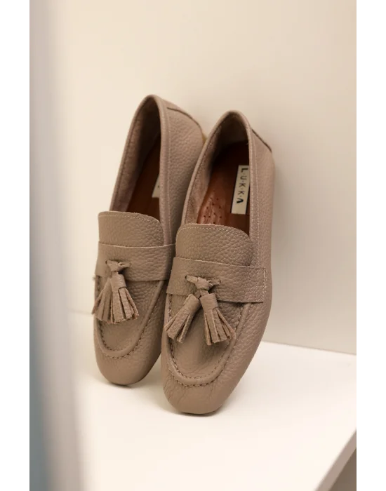 Hakiki Deri Kadın Adeen Vizyon Ponponlu El yapımı Babet