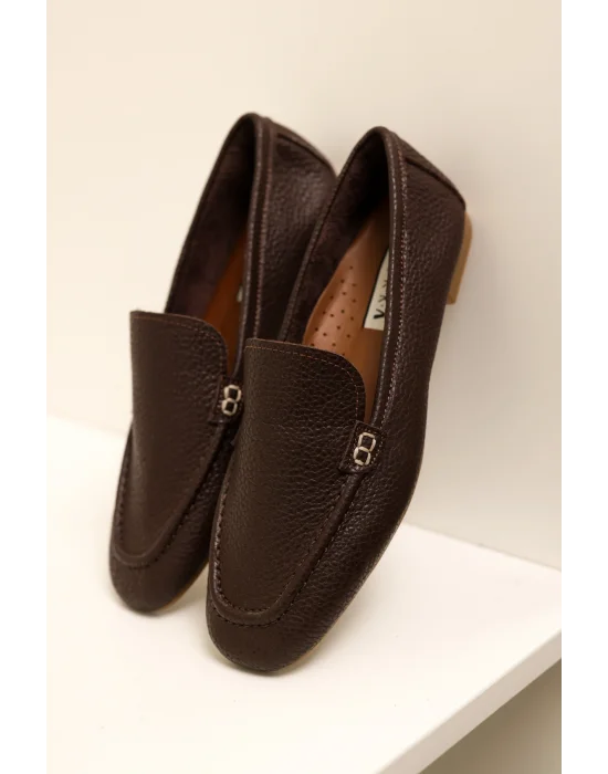 Hakiki Deri Kadın Abay Acı Kahve Saraçlı Babet