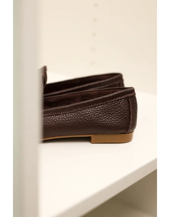 Hakiki Deri Kadın Abay Acı Kahve Saraçlı Babet