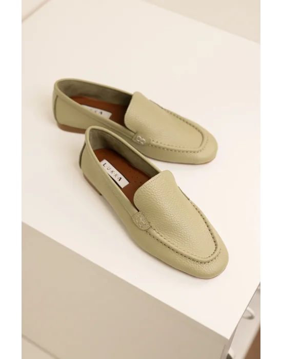 Hakiki Deri Kadın Abay Avokado Saraçlı Babet