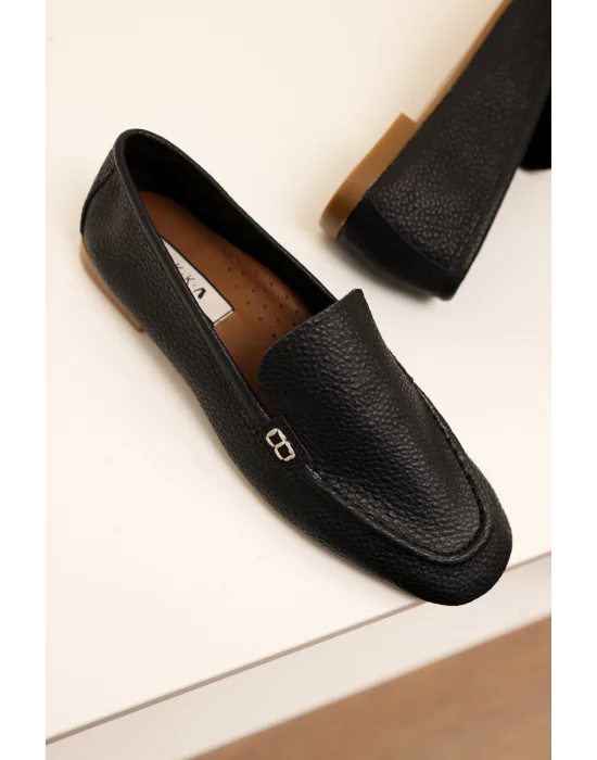 Hakiki Deri Kadın Abay Siyah Saraçlı Babet