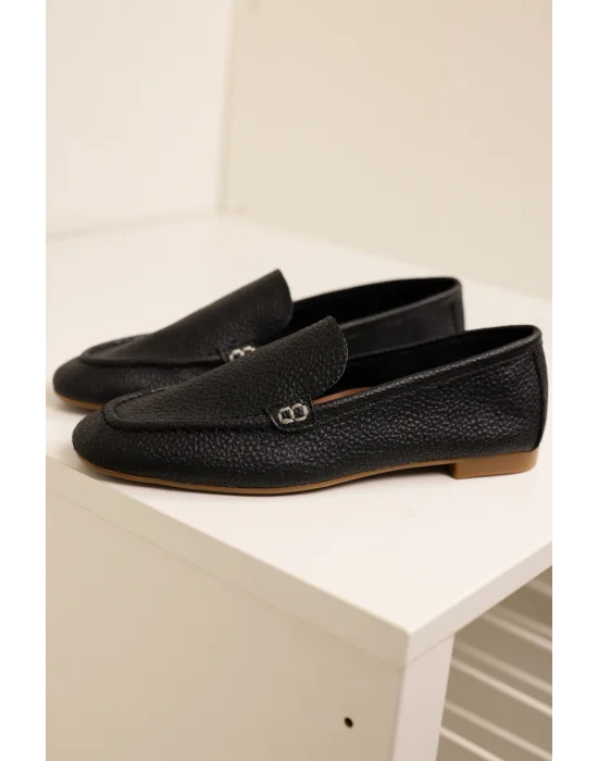 Hakiki Deri Kadın Abay Siyah Saraçlı Babet