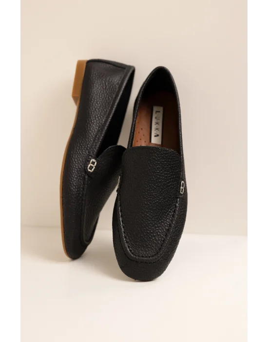 Hakiki Deri Kadın Abay Siyah Saraçlı Babet