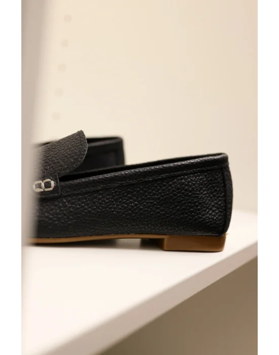 Hakiki Deri Kadın Abay Siyah Saraçlı Babet