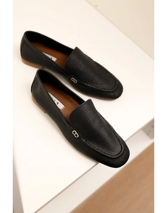 Hakiki Deri Kadın Abay Siyah Saraçlı Babet