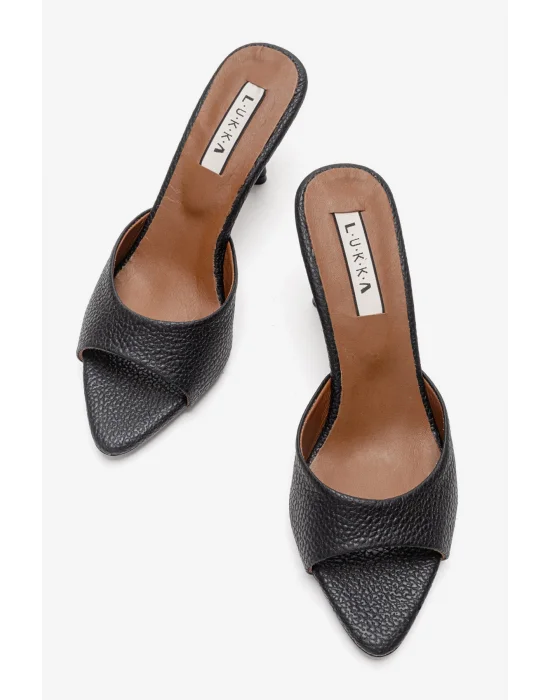 Hakiki Deri Aria Kadın Siyah Tek Yüz Topuklu Terlik