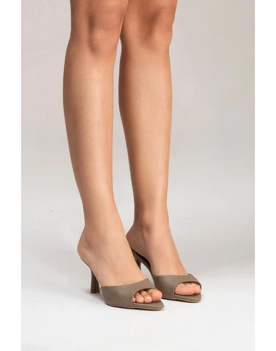 Hakiki Deri Aria Kadın Vizyon Tek Yüz Topuklu Terlik