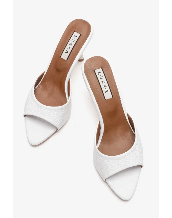 Hakiki Deri Aria Kadın Beyaz Tek Yüz Topuklu Terlik