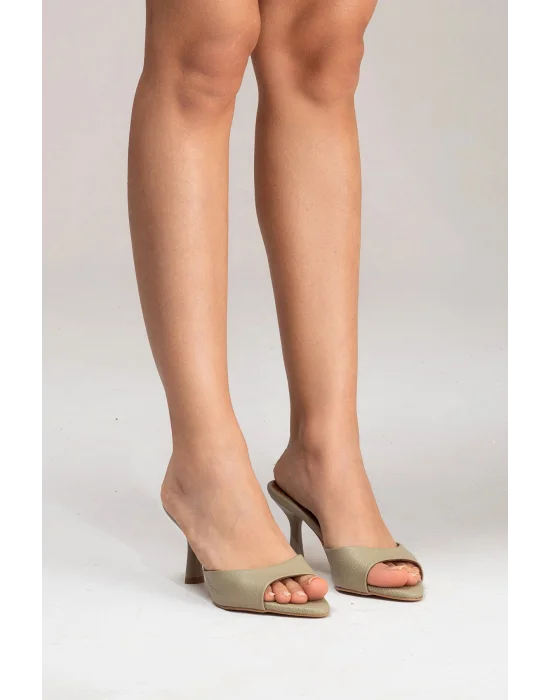 Hakiki Deri Aria Kadın Avakado Tek Yüz Topuklu Terlik