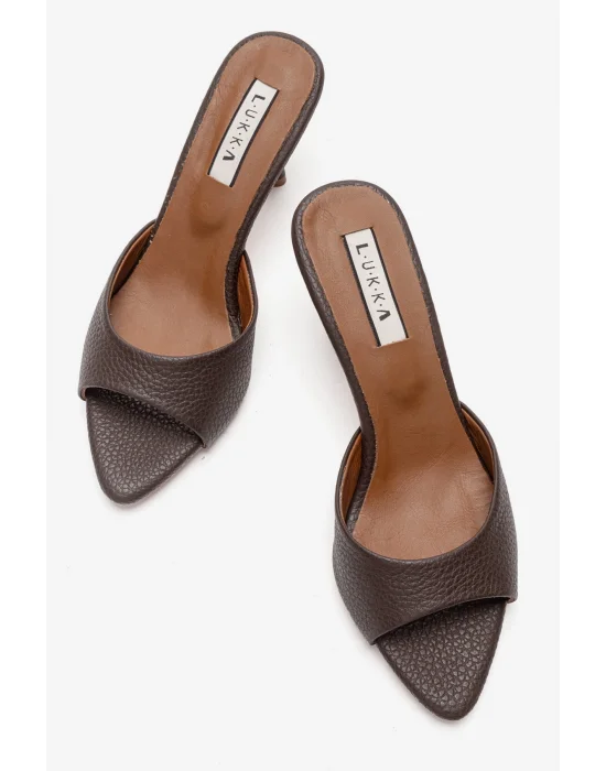 Hakiki Deri Aria Kadın Acı Kahve Tek Yüz Topuklu Terlik