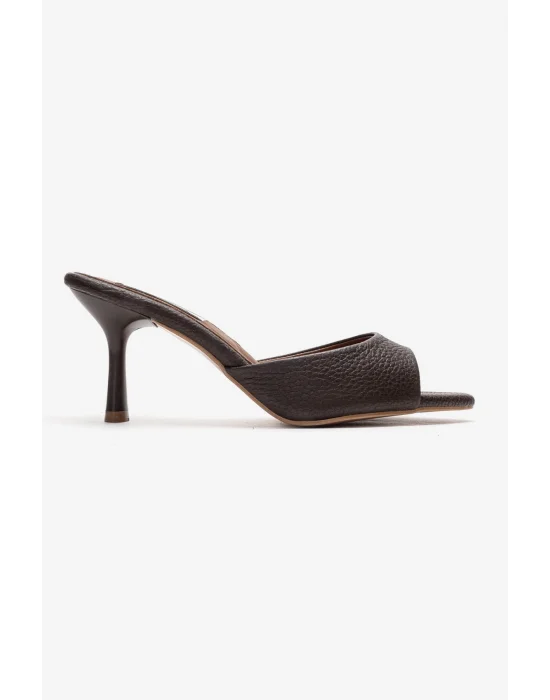 Hakiki Deri Aria Kadın Acı Kahve Tek Yüz Topuklu Terlik