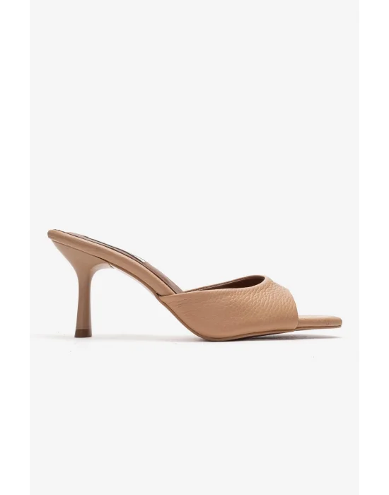 Hakiki Deri Aria Kadın Nude Tek Yüz Topuklu Terlik