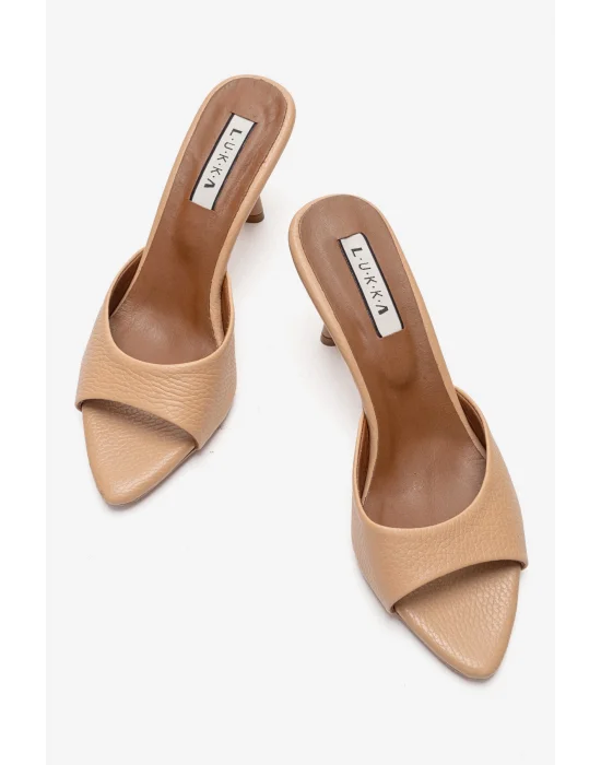 Hakiki Deri Aria Kadın Nude Tek Yüz Topuklu Terlik