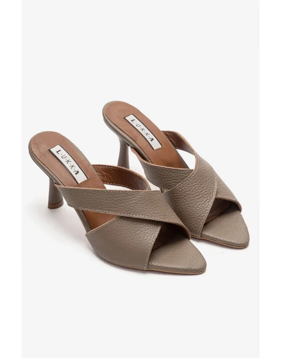 Hakiki Deri Mila Kadın Vizyon Çapraz Topuklu Terlik