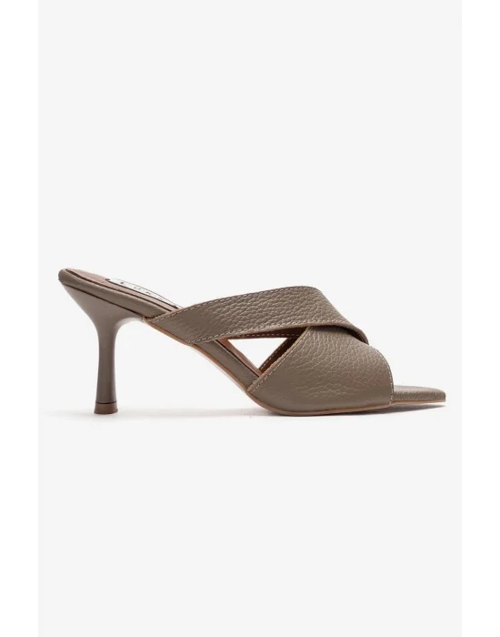 Hakiki Deri Mila Kadın Vizyon Çapraz Topuklu Terlik