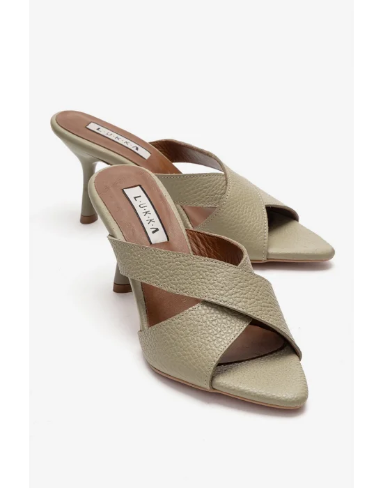Hakiki Deri Mila Kadın Avakado Çapraz Topuklu Terlik