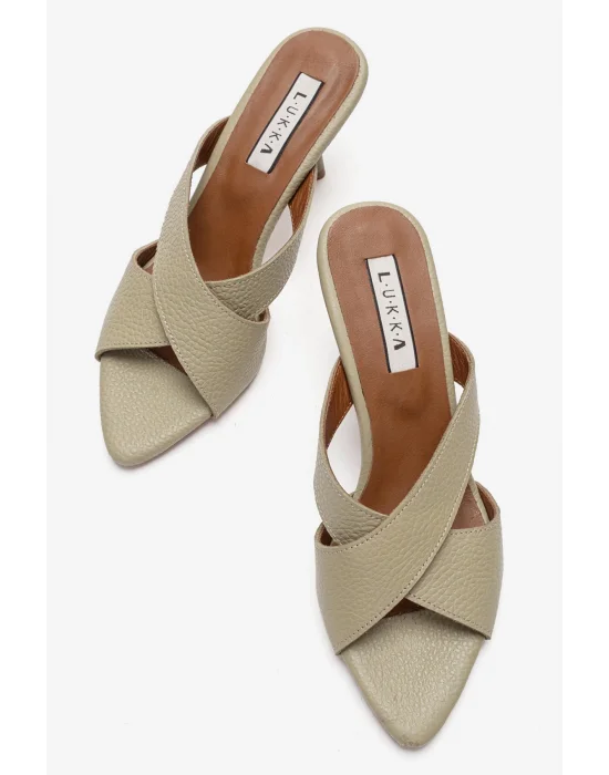 Hakiki Deri Mila Kadın Avakado Çapraz Topuklu Terlik