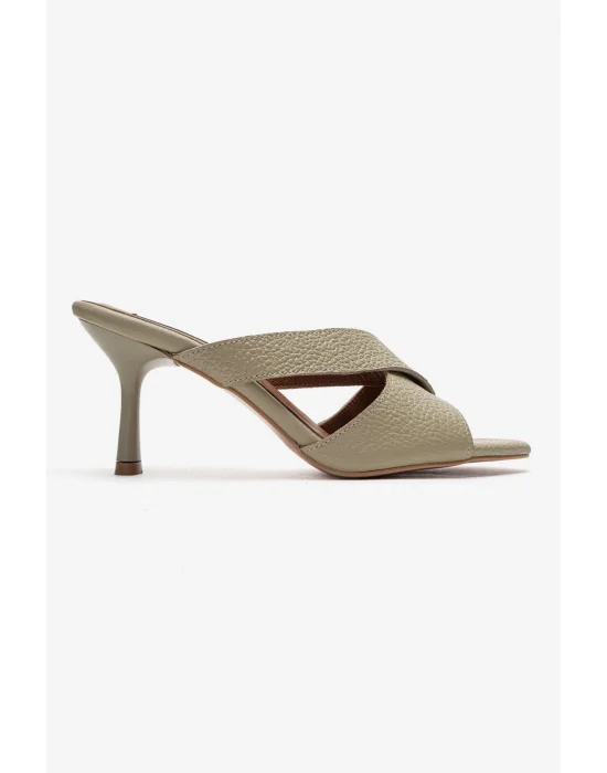 Hakiki Deri Mila Kadın Avakado Çapraz Topuklu Terlik