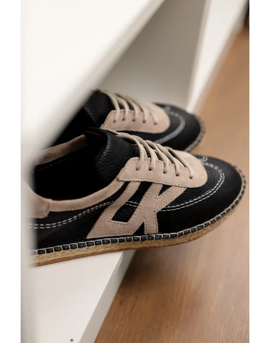 Hakiki Deri Chester Siyah Bağcıklı Spor Espadril