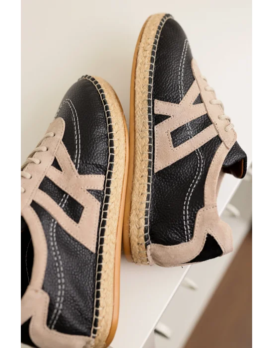 Hakiki Deri Chester Siyah Bağcıklı Spor Espadril