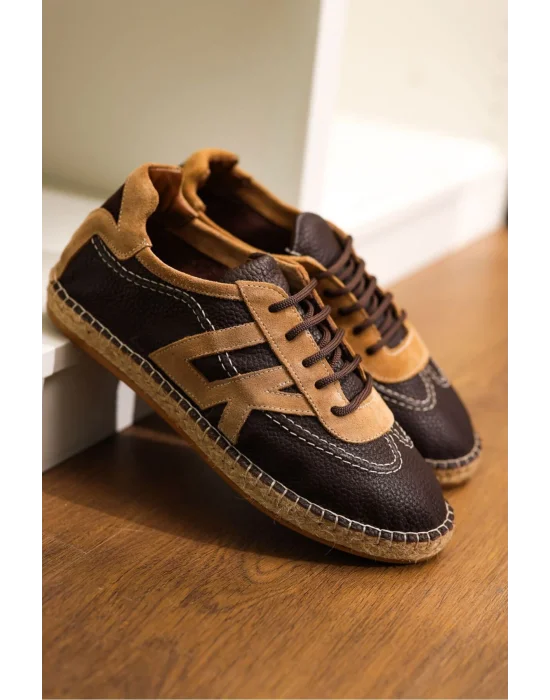 Hakiki Deri Chester Acı Kahve Bağcıklı Spor Espadril