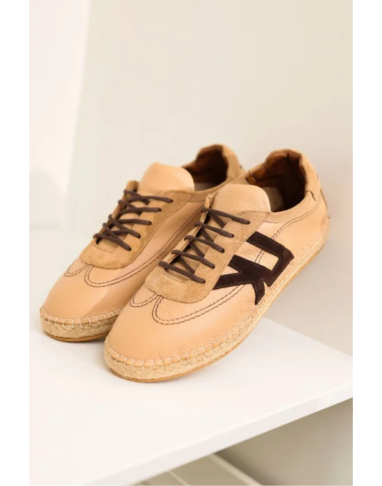 Hakiki Deri Chester Nude Bej Bağcıklı Spor Espadril