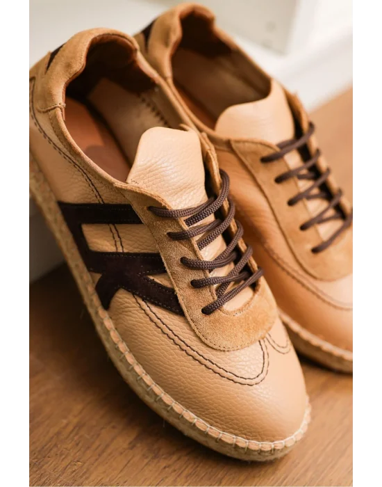 Hakiki Deri Chester Nude Bej Bağcıklı Spor Espadril