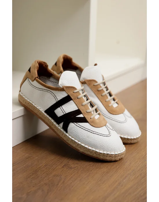 Hakiki Deri Chester Beyaz Bağcıklı Spor Espadril