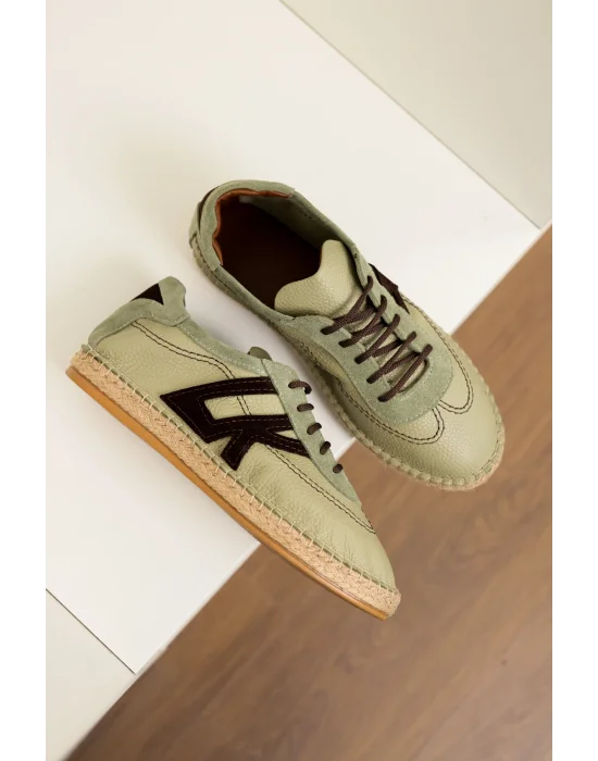 Hakiki Deri Chester Avakado Bağcıklı Spor Espadril