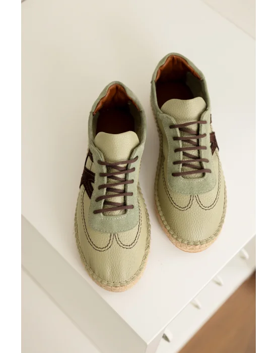 Hakiki Deri Chester Avakado Bağcıklı Spor Espadril