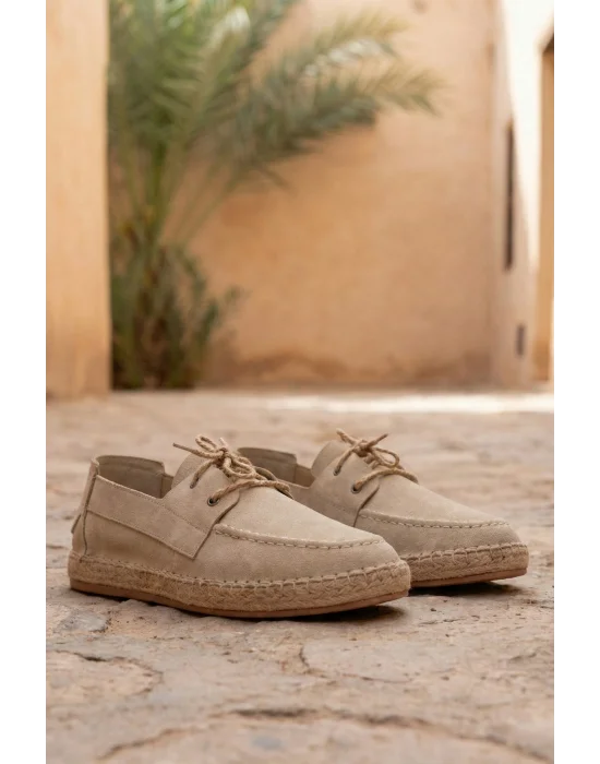 Sahra Erkek Suni Deri Bej Bağcıklı Espadril