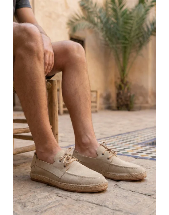 Sahra Erkek Suni Deri Bej Bağcıklı Espadril