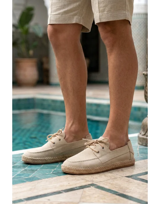 Sahra Erkek Suni Deri Bej Bağcıklı Espadril