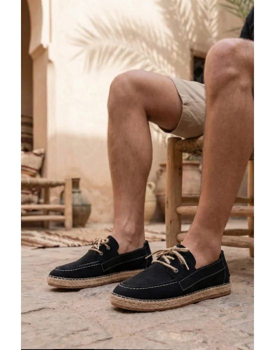 Sahra Erkek Suni Deri Siyah Bağcıklı Espadril