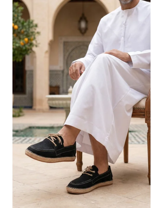 Sahra Erkek Suni Deri Siyah Bağcıklı Espadril