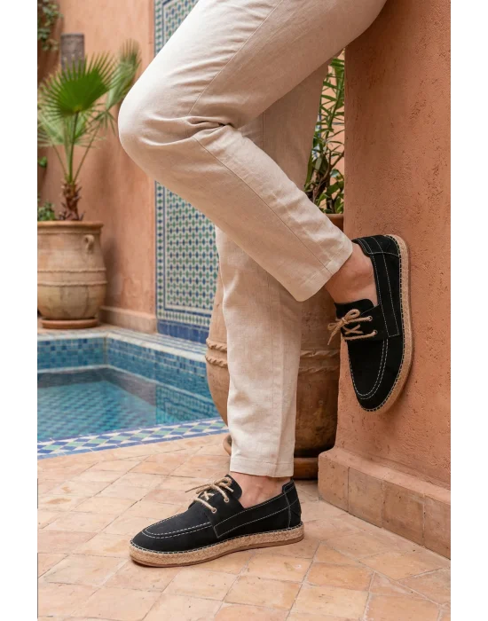 Sahra Erkek Suni Deri Siyah Bağcıklı Espadril