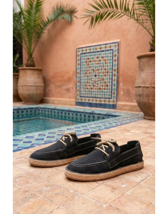 Sahra Erkek Suni Deri Siyah Bağcıklı Espadril